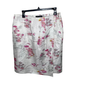 NWT Banana Republic White Pink Floral Abstract Wrap Style Skirt W/pockets-SZ‎ 8